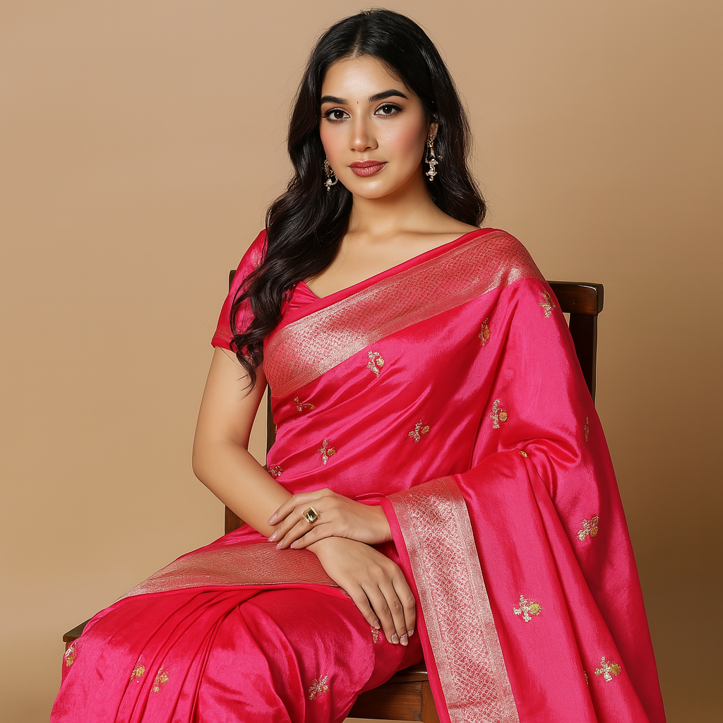 Rose Radiance Zari-Butta Art Silk Saree