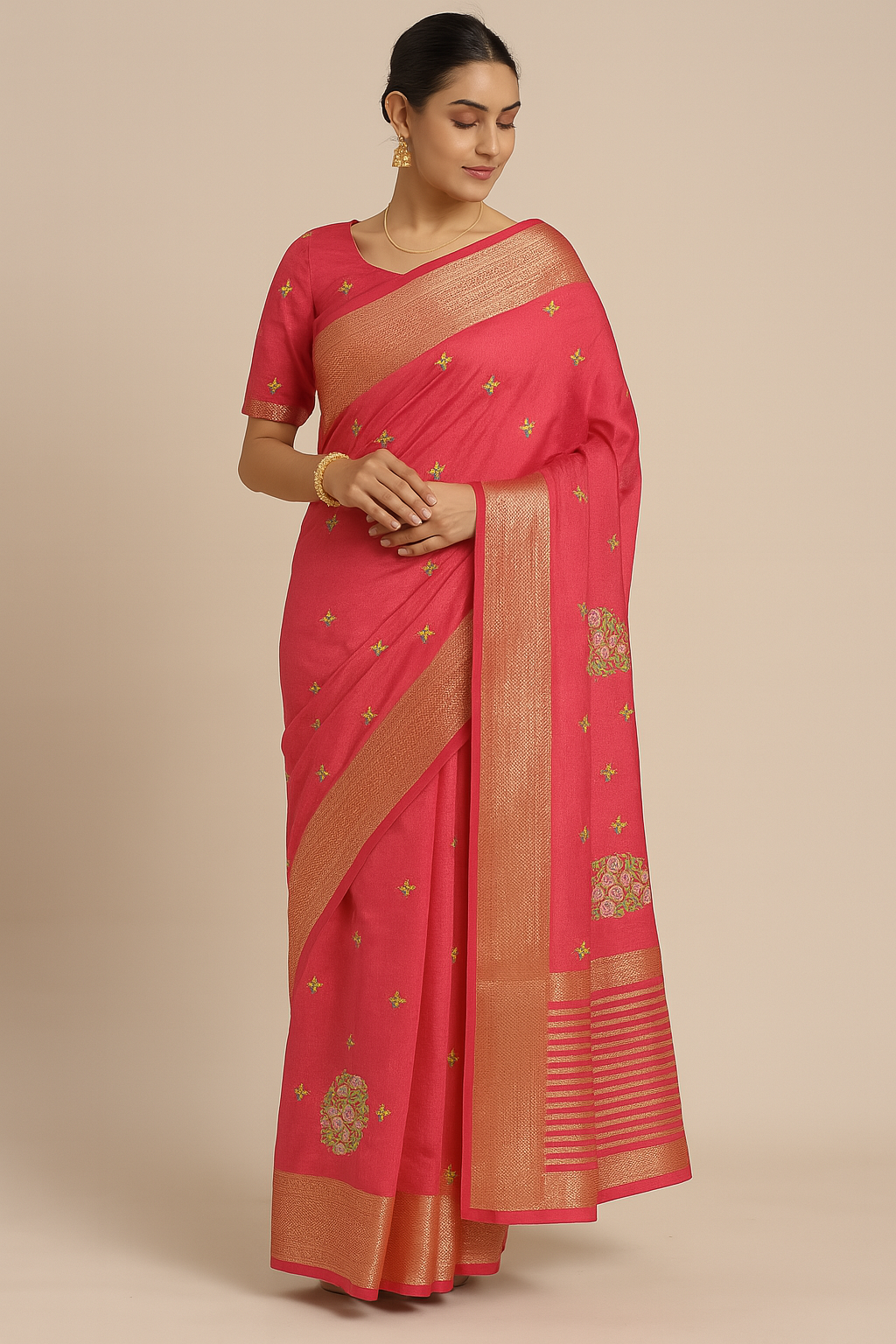 Rose Radiance Zari-Butta Art Silk Saree