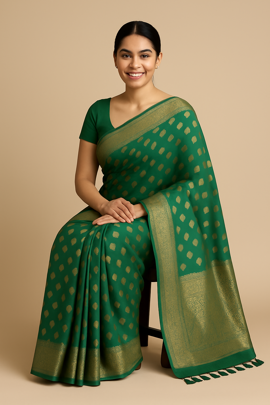 Royal Emerald Zari-Brocade Art-Silk Saree