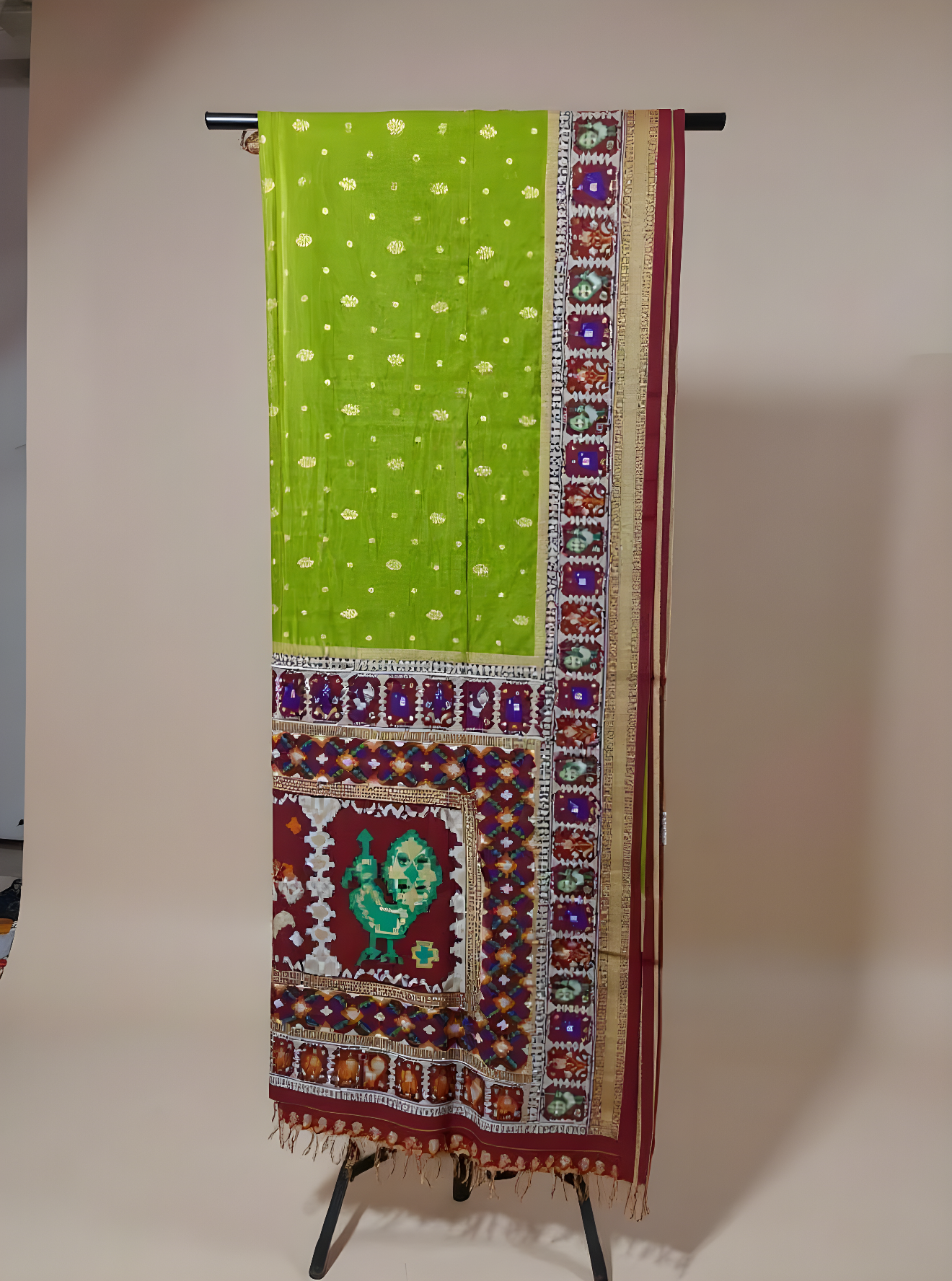 Premium Green Ikkat Silk Saree with Rich Zari Border