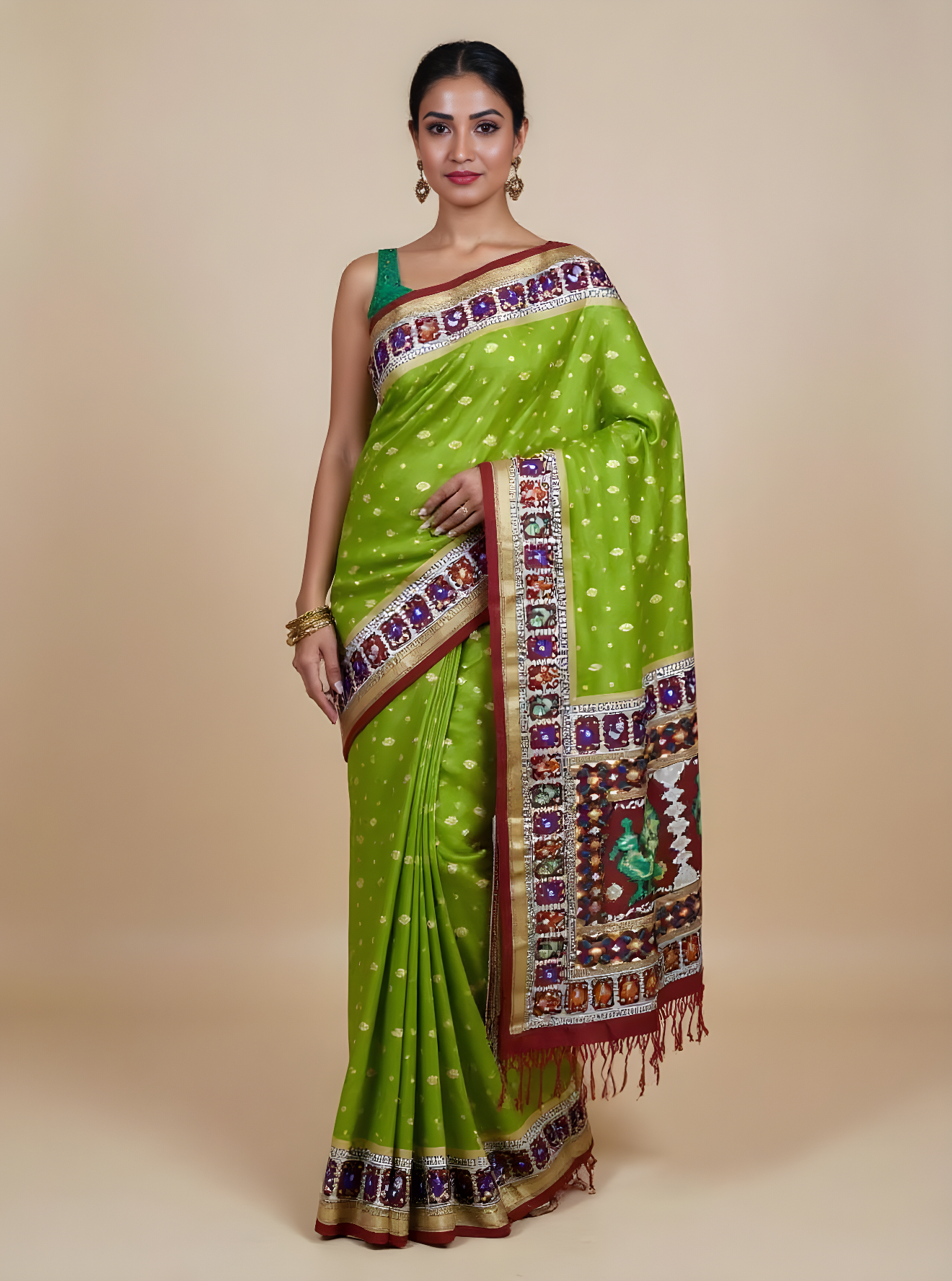 Premium Green Ikkat Silk Saree with Rich Zari Border