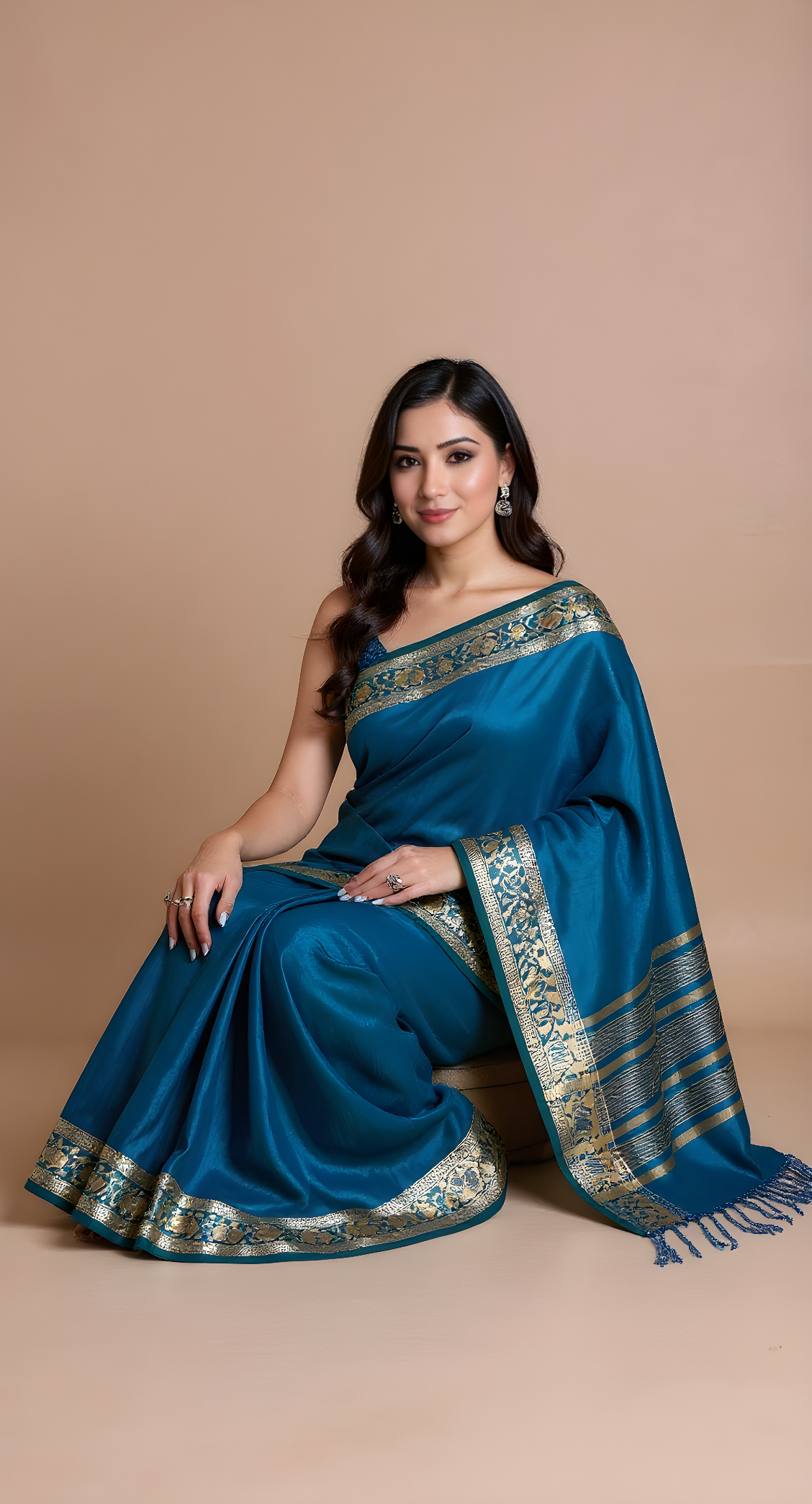 Royal Blue Art Silk Saree with Golden Zari Border