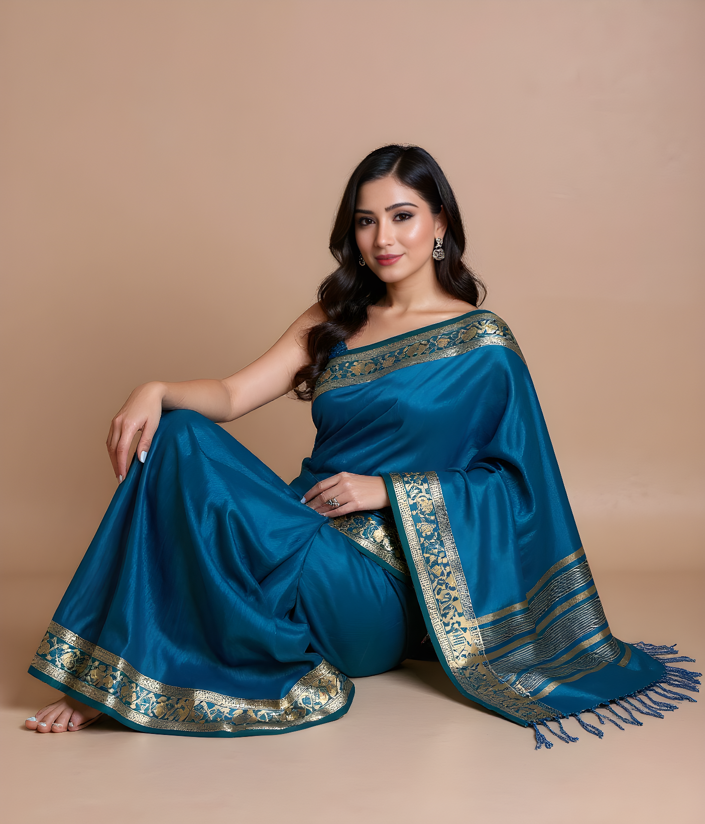 Royal Blue Art Silk Saree with Golden Zari Border