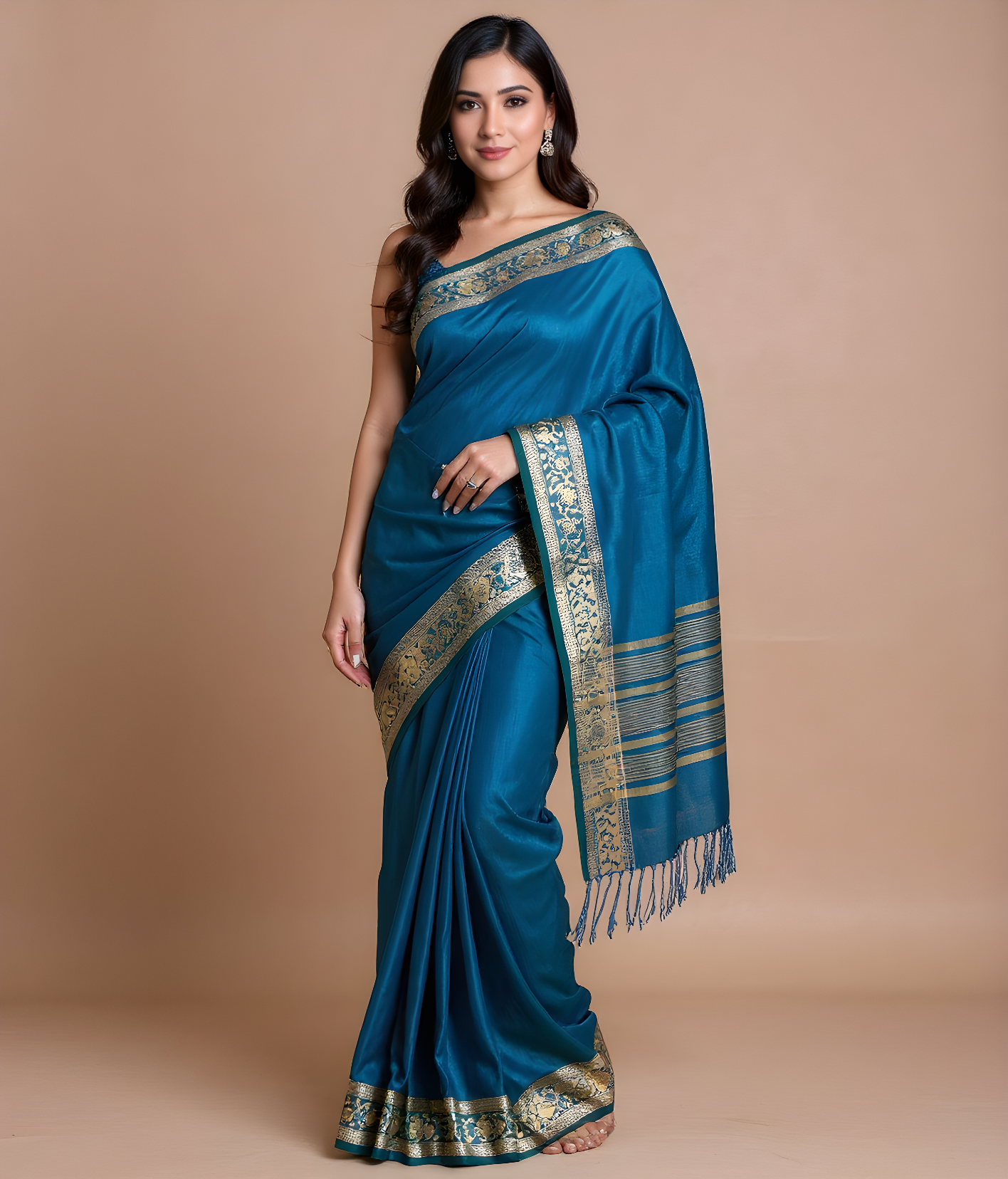 Royal Blue Art Silk Saree with Golden Zari Border