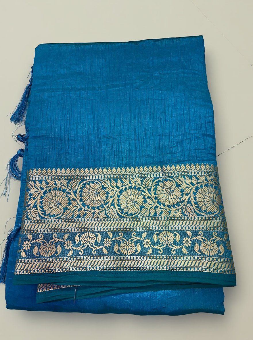 Royal Blue Art Silk Saree with Golden Zari Border
