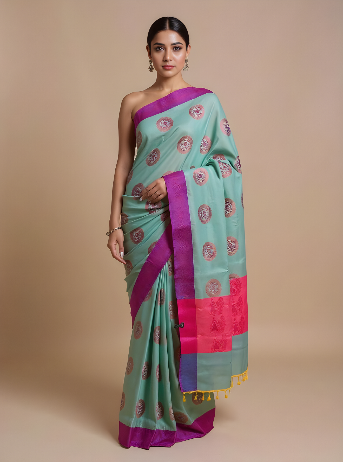 Elegant Sea-Green & Magenta Muga Silk Saree
