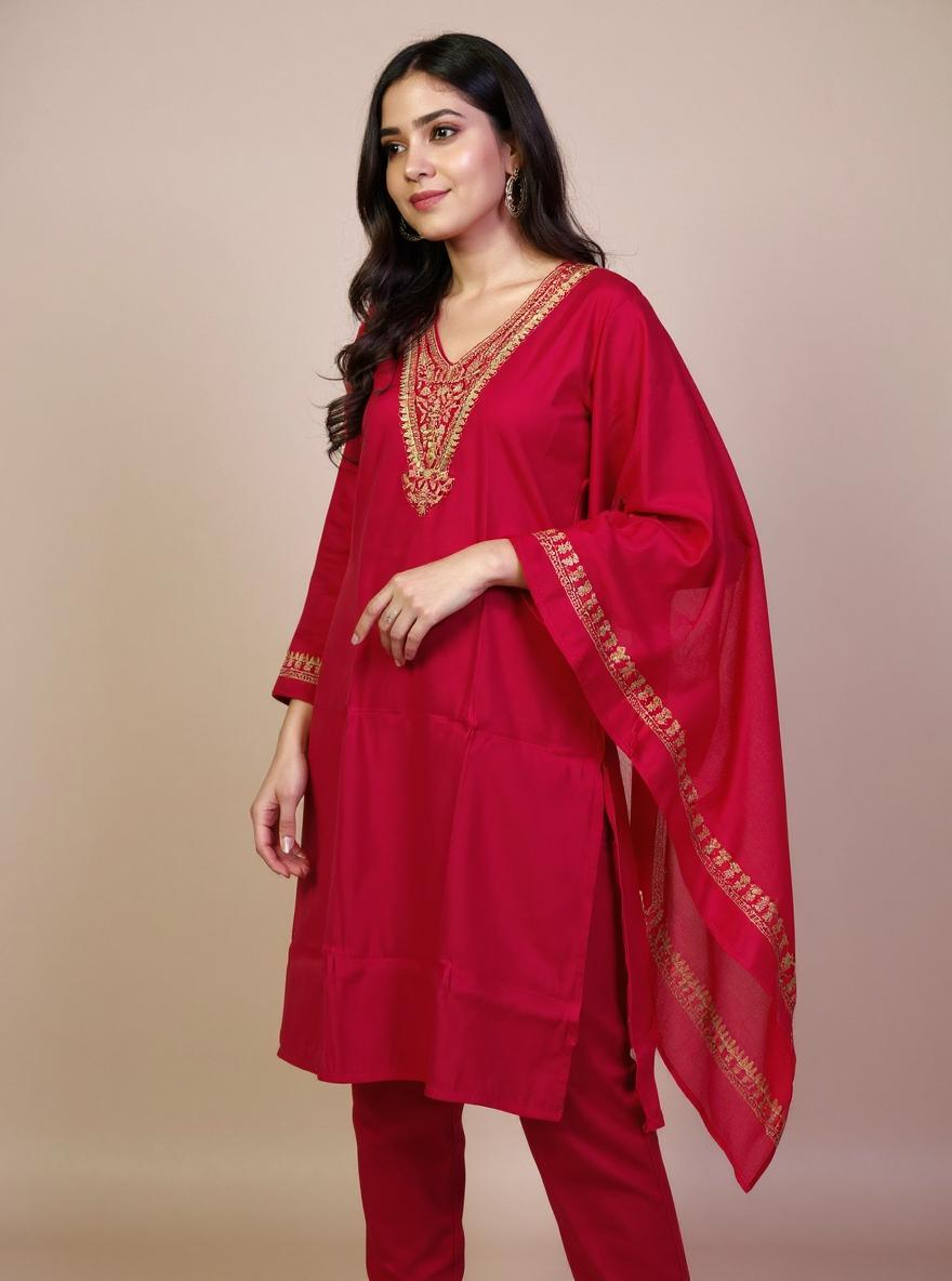Royal Crimson Kurti Set with Dupatta