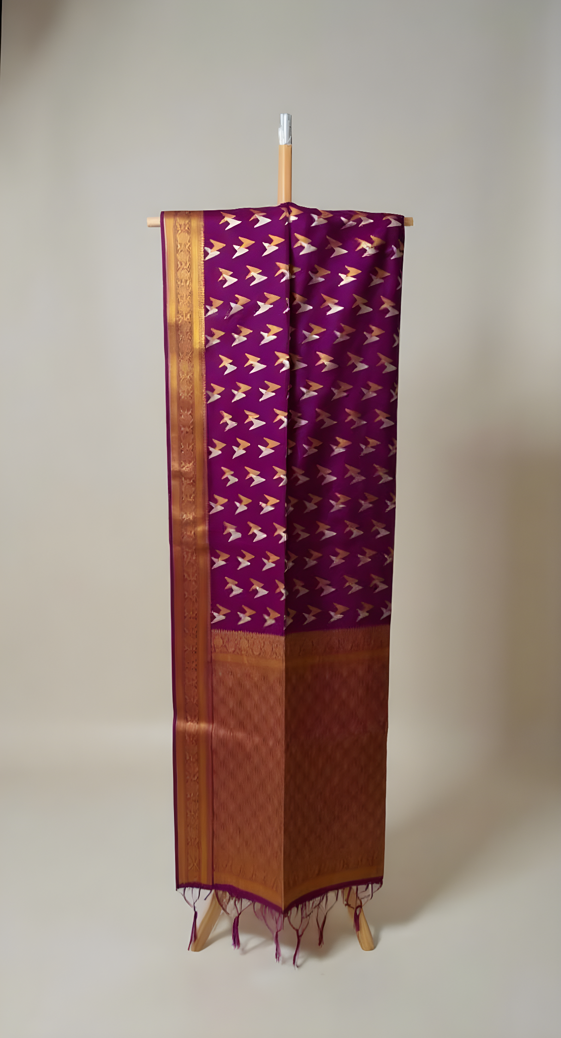 Royal Purple Art Silk Saree with Golden Bird Motifs