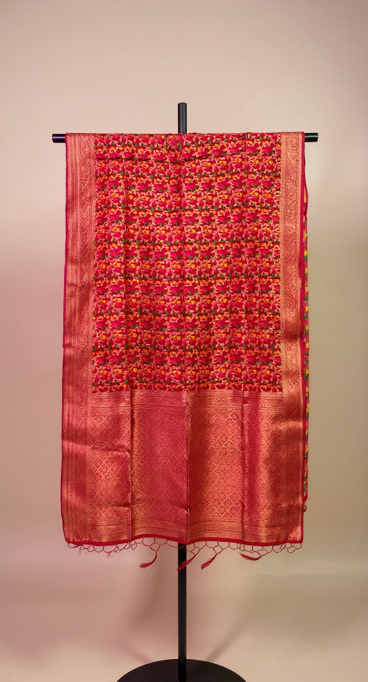 Crimson Makhi Butti Art Silk Saree