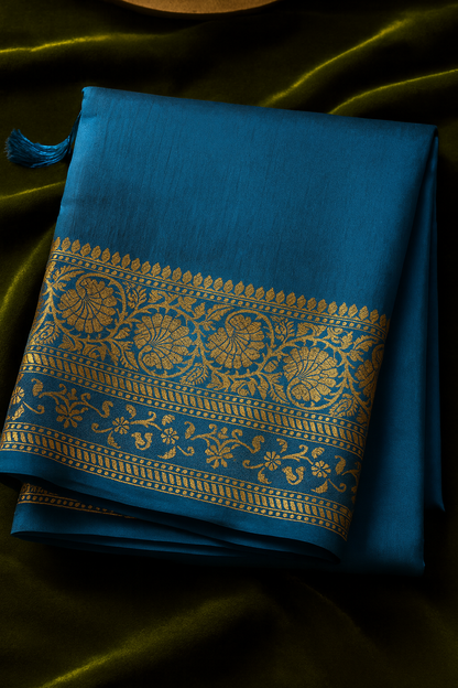 Royal Blue Art Silk Saree with Golden Zari Border