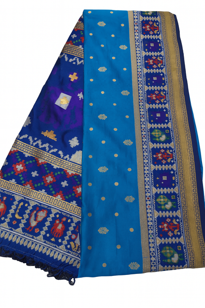 Premium Royal-Blue Ikkat Silk Saree with Rich Zari Border