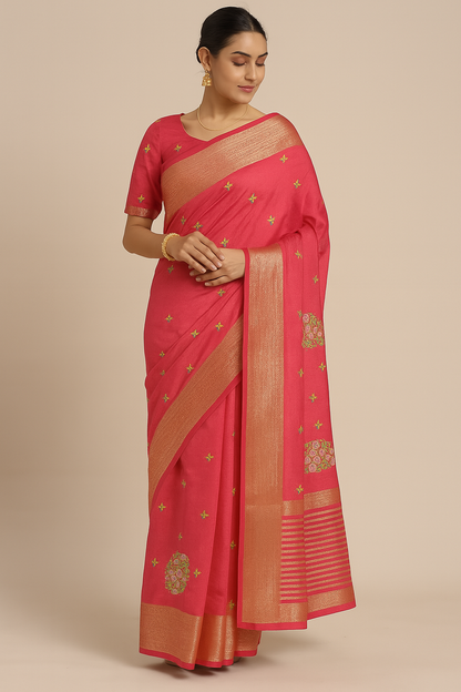 Rose Radiance Zari-Butta Art Silk Saree