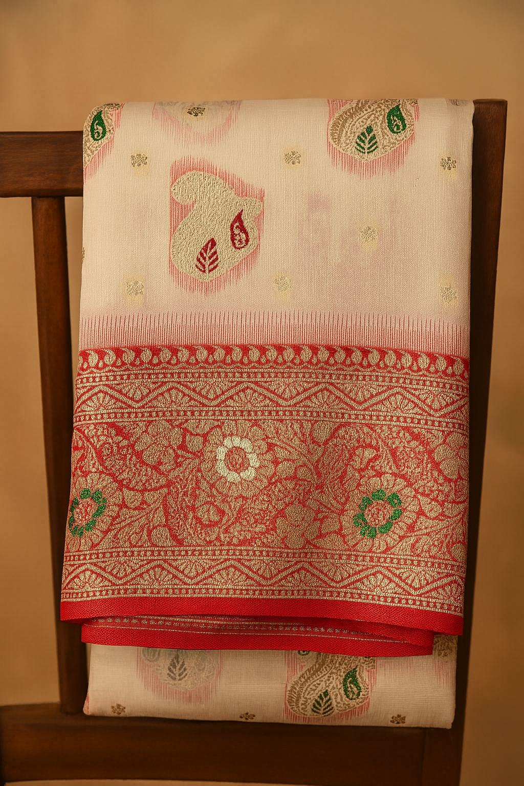 Andvib Red Heritage Silk Saree with Rich Golden Border