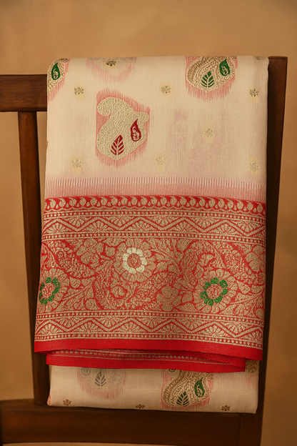 Andvib Red Heritage Silk Saree with Rich Golden Border