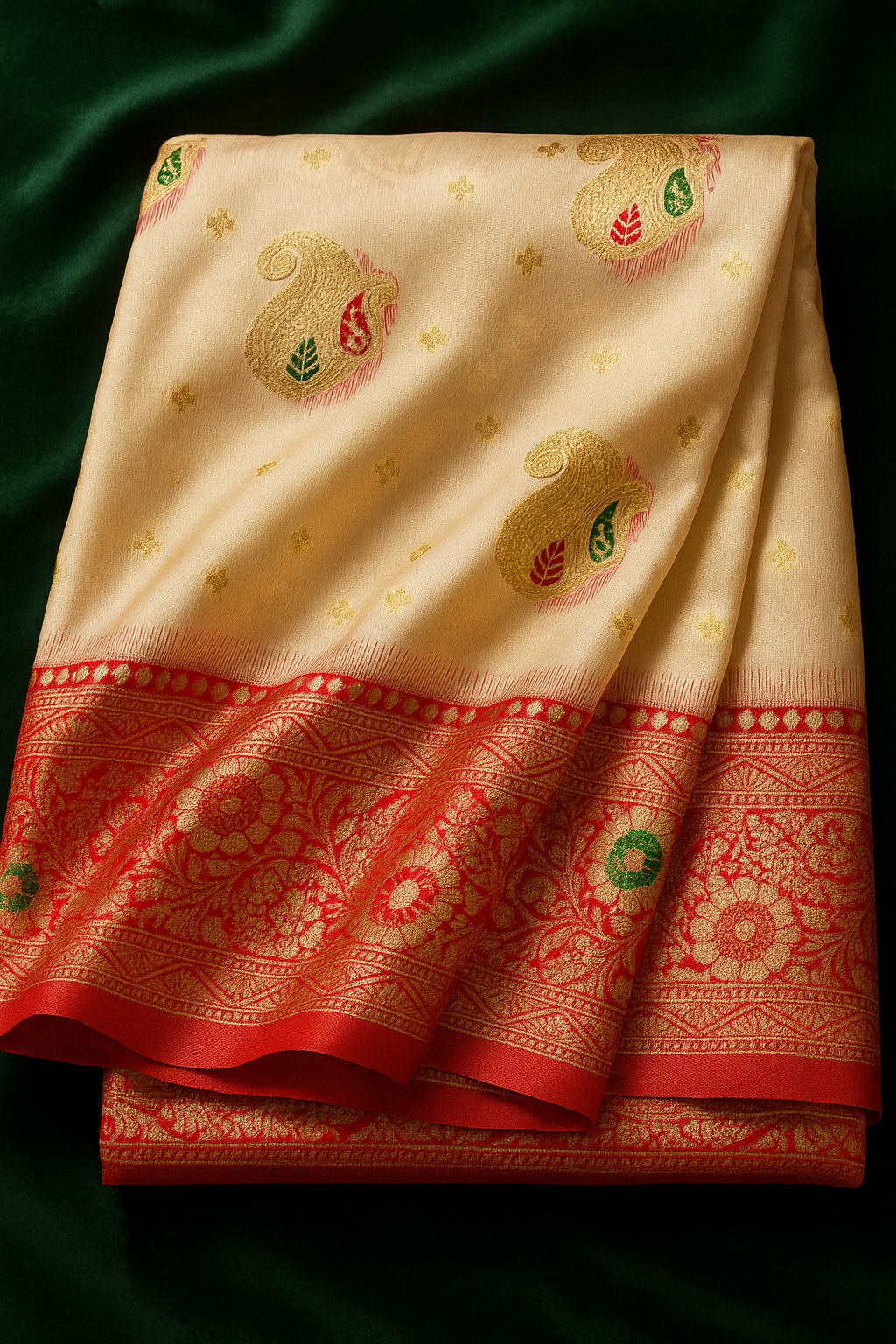 Andvib Red Heritage Silk Saree with Rich Golden Border