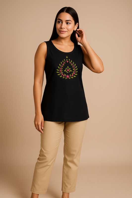 Midnight Bloom Sleeveless Kurti