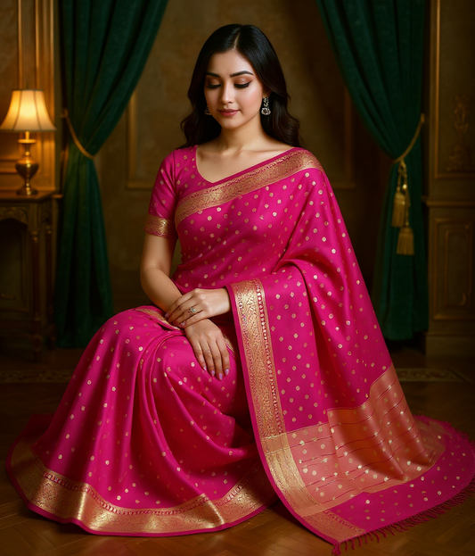 Radiant Pink Raw Antique Art Silk Saree
