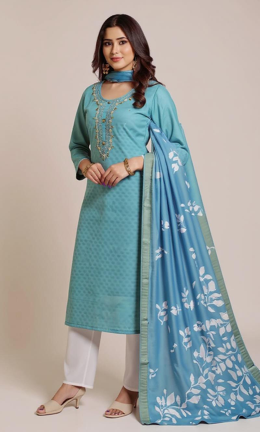 Aqua Elegance 3-Piece Kurti Set
