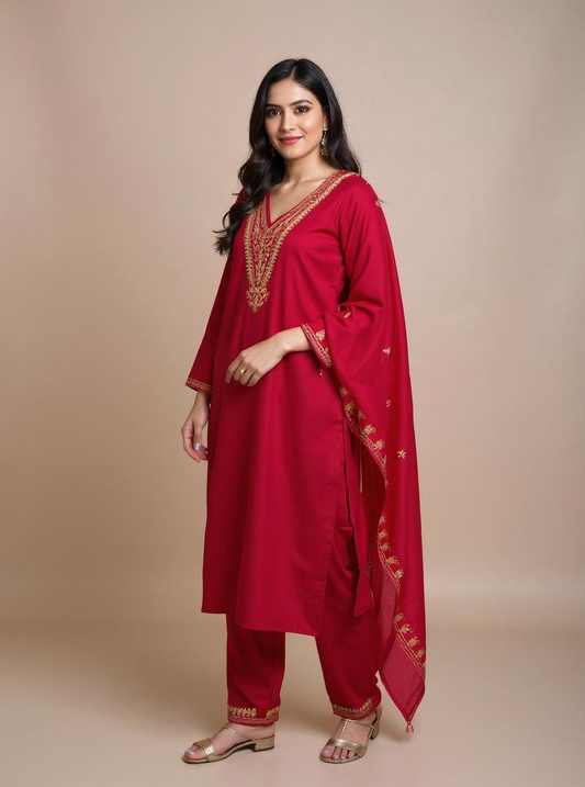Royal Crimson Kurti Set with Dupatta