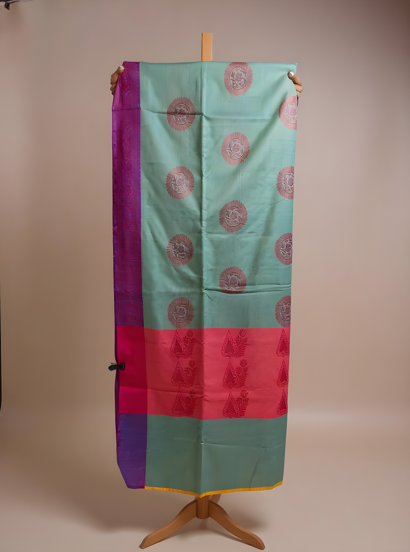 Elegant Sea-Green & Magenta Muga Silk Saree