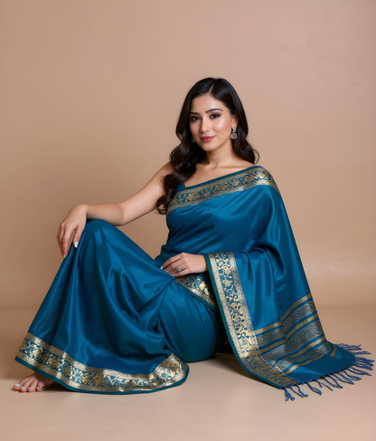 Royal Blue Art Silk Saree with Golden Zari Border