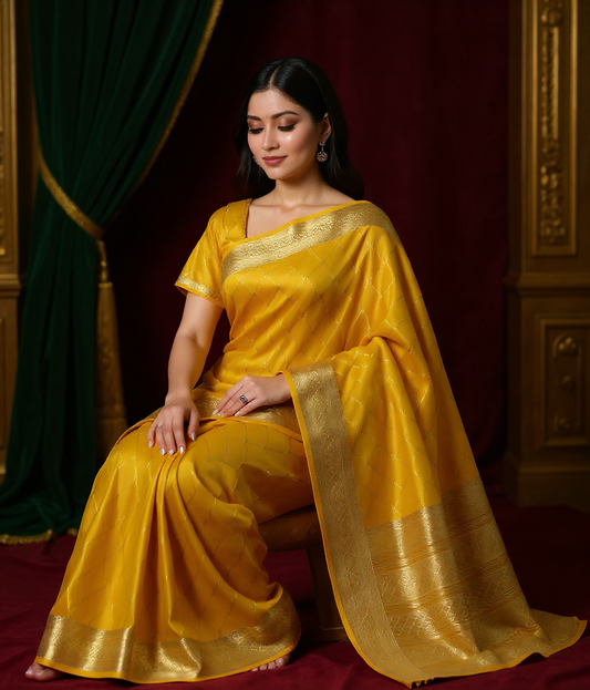 Golden Yellow Radiance Crepe Silk Saree with Blouse