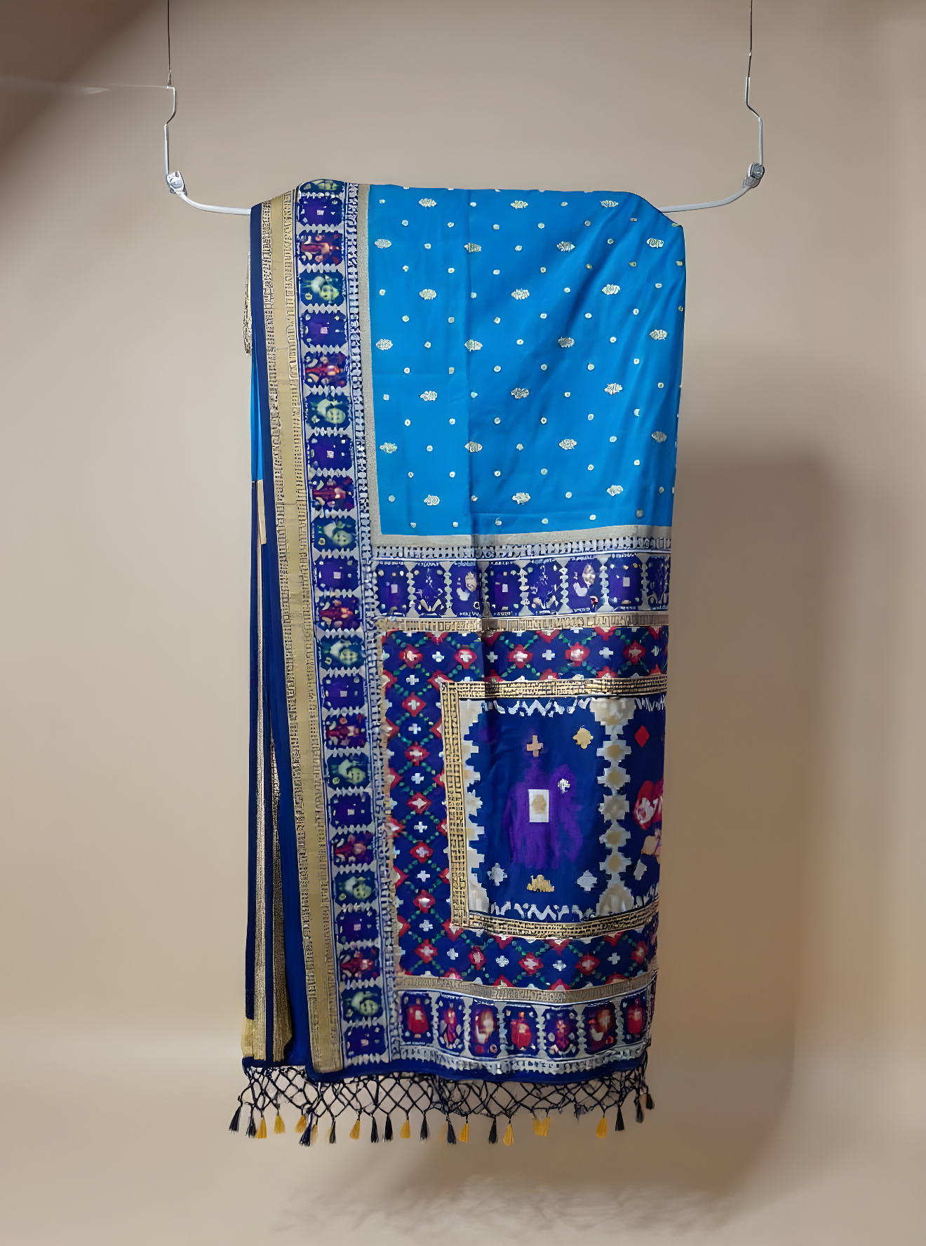 Premium Royal-Blue Ikkat Silk Saree with Rich Zari Border