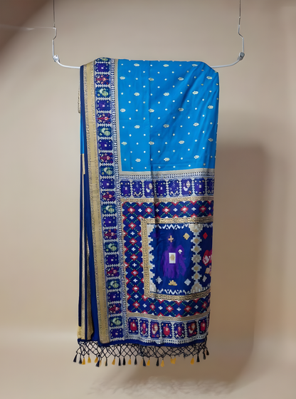 Premium Royal-Blue Ikkat Silk Saree with Rich Zari Border