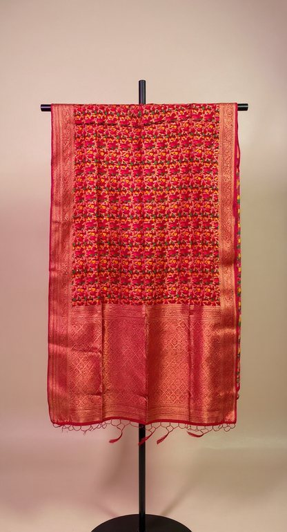 Crimson Makhi Butti Art Silk Saree